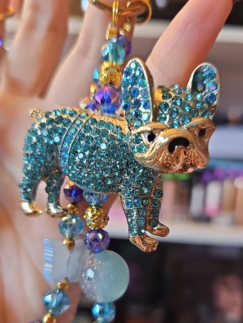 Turquoise Crystal French Bulldog Purse Charm